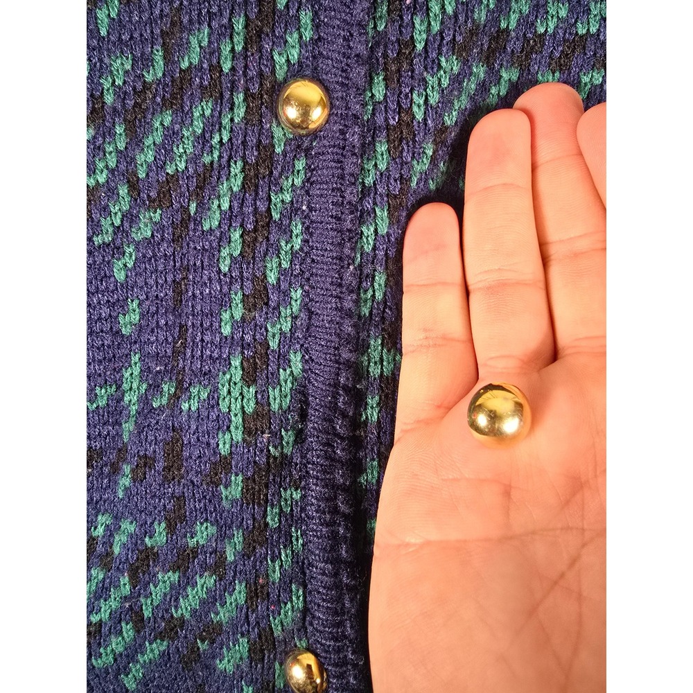 Silvercord Plaid Button Cardigan Navy Green Gold Buttons XL‎ Women Cozy Knit - Picture 6 of 8